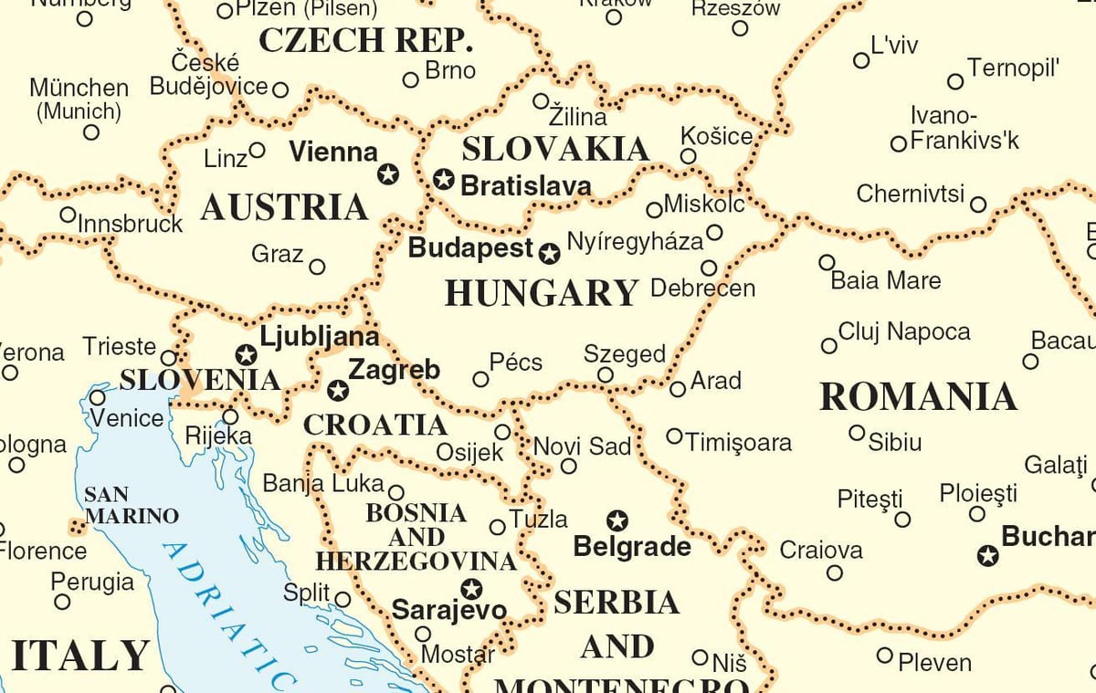 kartes Slovākija apkārtējām valstīm