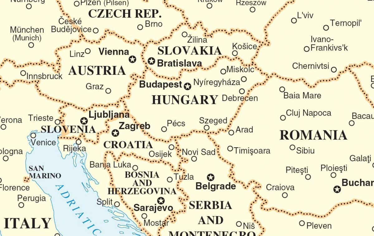 kartes Slovākija apkārtējām valstīm