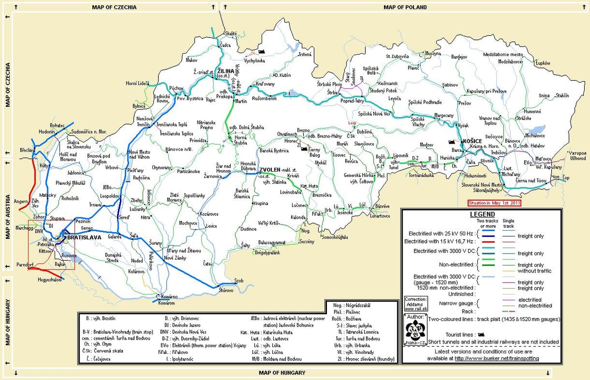 Slovākija vilcienu karte