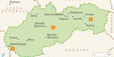 Karte Slovākija reģionos